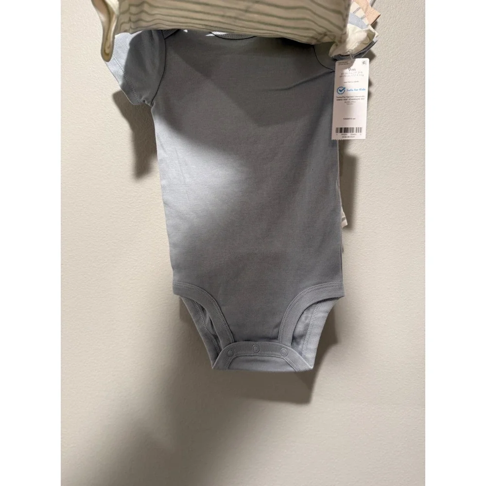 Carters Baby Boys 5 Pack Short Sleeve Bodysuits 9M Blue Tan Elephant Hippo